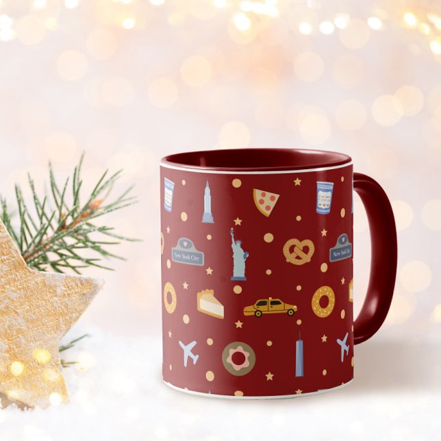 Festive New York City Pattern Christmas Red Mug (Creator Uploaded)