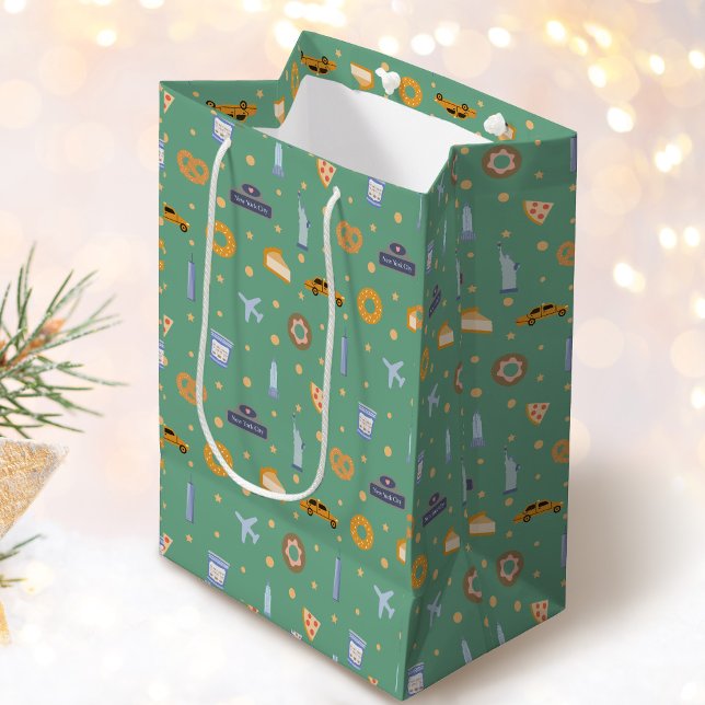 Festive New York City Pattern Pistachio Green Medium Gift Bag (Creator Uploaded)