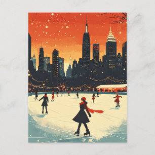 Festive New York Ice Skating Rink at Christmas Postcard