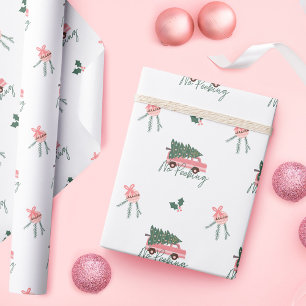 Festive No Peeking Christmas Tree Vintage Van Wrapping Paper