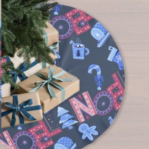 Festive Noel Lettering Blue Red Christmas Brushed Polyester Tree Skirt
