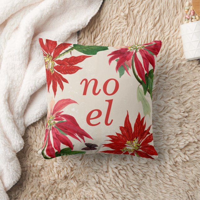 Festive Noel Watercolor Poinsettia Floral  Cushion (Blanket)