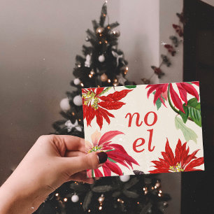 Festive Noel Watercolor Poinsettia Floral Holiday Postcard