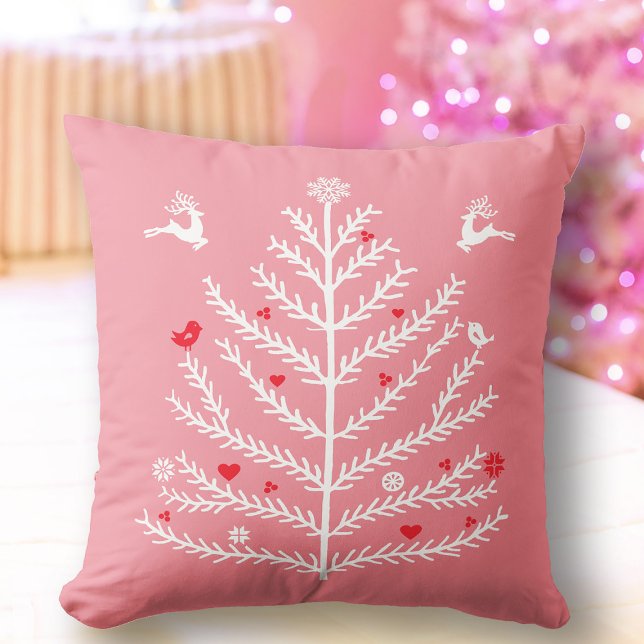 Festive Nordic Christmas Tree Deer Pink Cushion (Creator Uploaded)