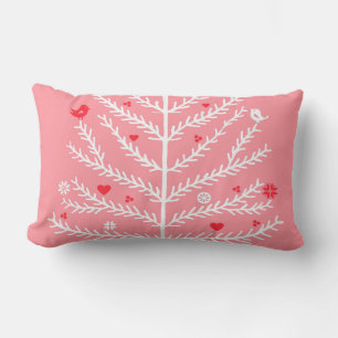 Festive Nordic Christmas Tree Deer Pink  Lumbar Cushion