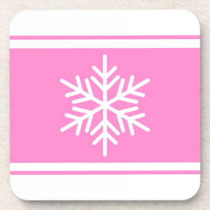 Festive Nordic Snowflake Pretty Pink White Stripes Coaster