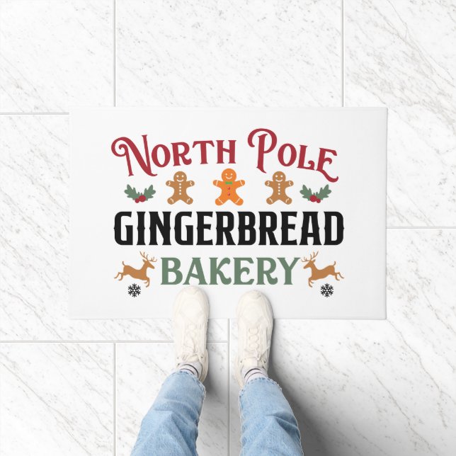 Festive North Pole Gingerbread Bakery Doormat (Indoor)