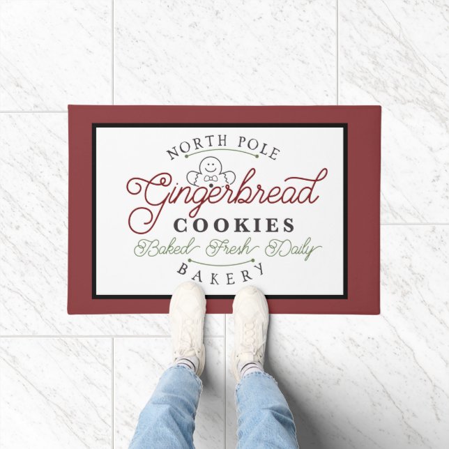 Festive North pole gingerbread bakery Doormat (Indoor)