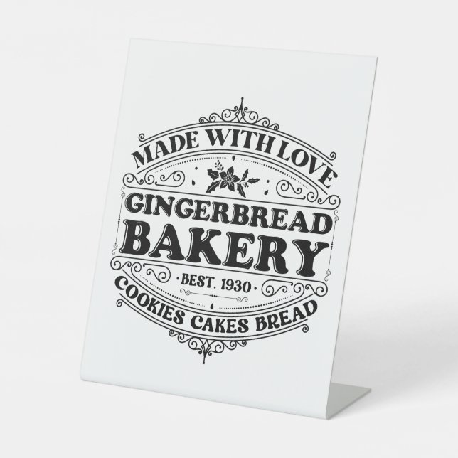 festive North pole gingerbread bakery  Pedestal Sign (Front)