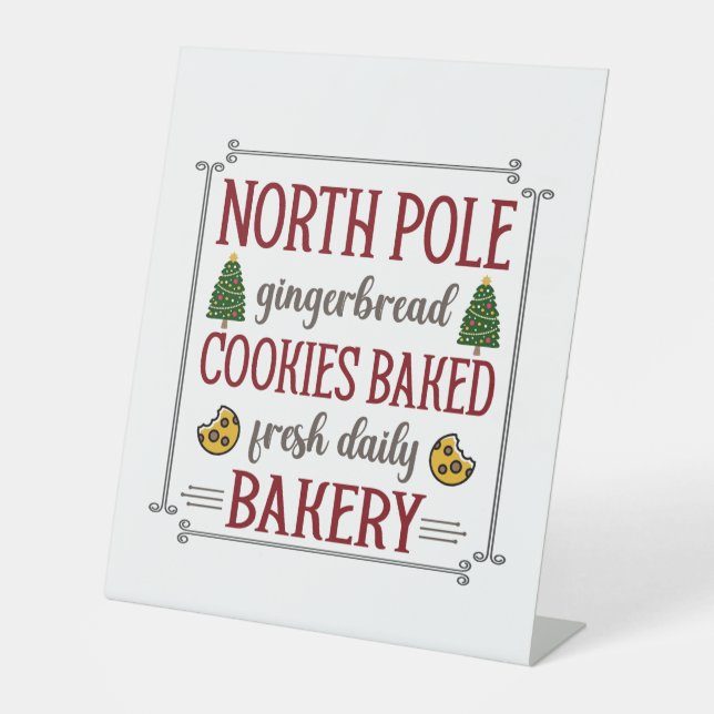 Festive North pole gingerbread bakery Pedestal Sign (Front)