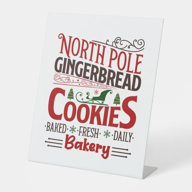 festive North pole gingerbread cookie bakery Pedestal Sign (Front)