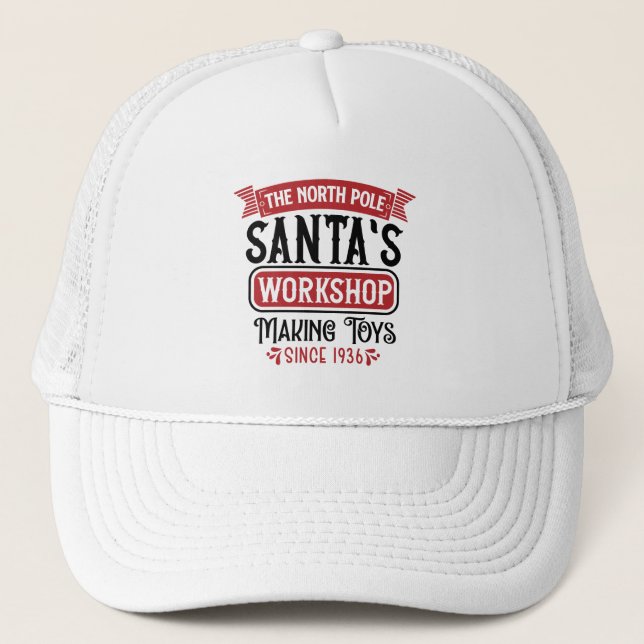 Festive North Pole Santa's workshop Trucker Hat (Front)