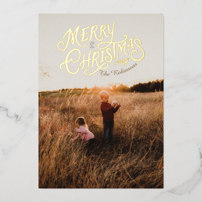Festive Nostalgia Merry Christmas Photo Foil Card (Front)