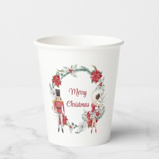 Festive nutcracker elegant christmas  paper cups (Front)