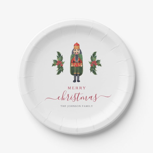 Festive Nutcracker Merry Christmas Paper Plate (Front)