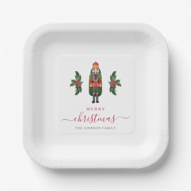 Festive Nutcracker Merry Christmas Paper Plate (Front)
