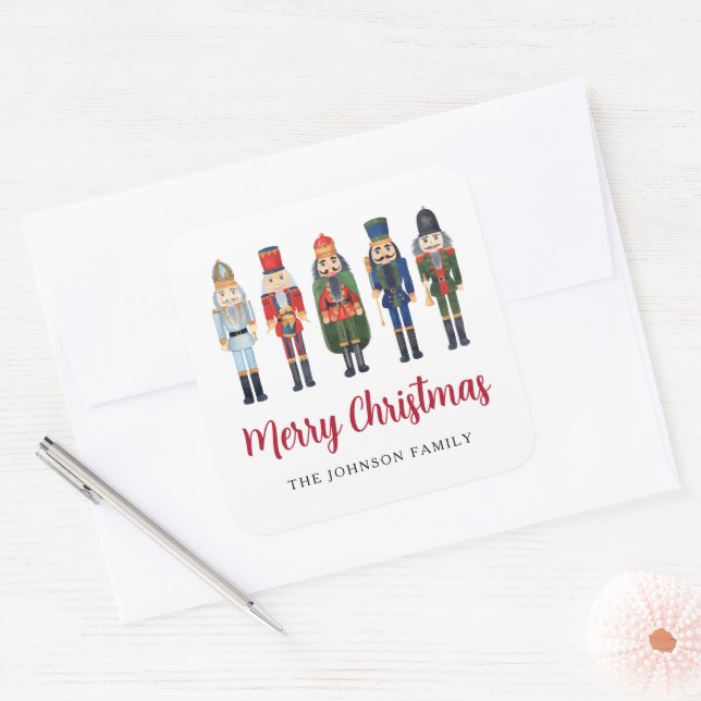 Festive Nutcracker Merry Christmas Square Sticker (Envelope)