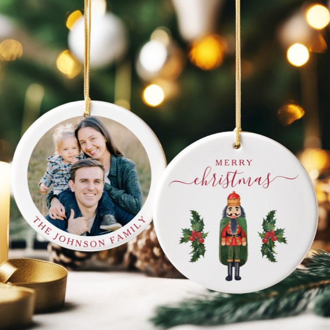 Festive Nutcracker Photo Christmas Ceramic Tree Decoration (Festive Nutcracker Photo Christmas Ceramic Ornament)
