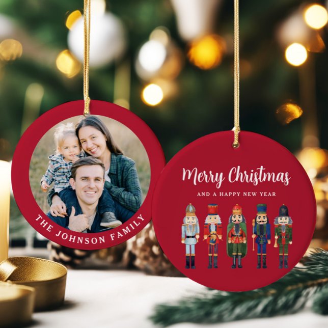 Festive Nutcracker Photo Christmas Ceramic Tree Decoration (Festive Nutcracker Photo Christmas Ceramic Ornament)