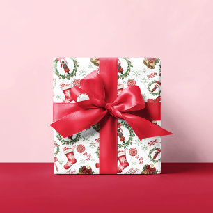 Festive Nutcracker & Red Bow Christmas Holiday Wrapping Paper