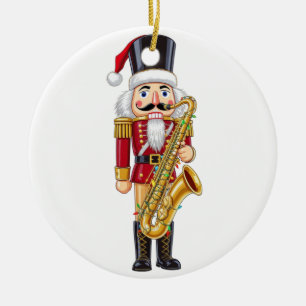 Festive Nutcracker Saxophone Player for Christmas Ceramic Tree Decoration