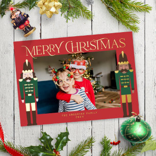 Festive Nutcrackers Christmas Frame Photo Foil Hol Holiday Card