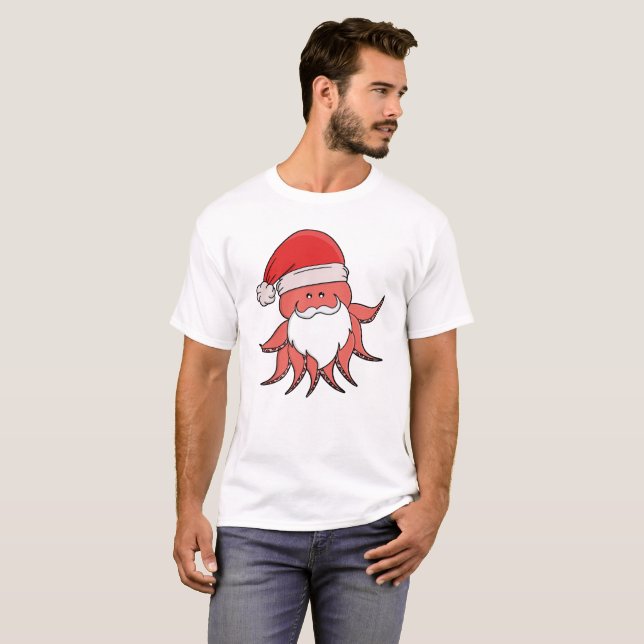 Festive Octopus Santa Design T-Shirt (Front Full)