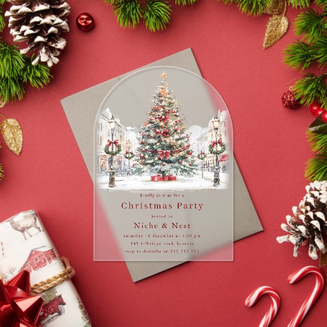 Festive Office Corporate Christmas Party Acrylic Invitations (Insitu (Holiday))