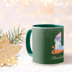 Festive Old English Sheepdog Name Christmas Green Mug