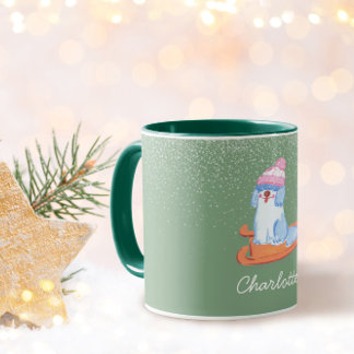 Festive Old English Sheepdog Name Pistachio Green Mug