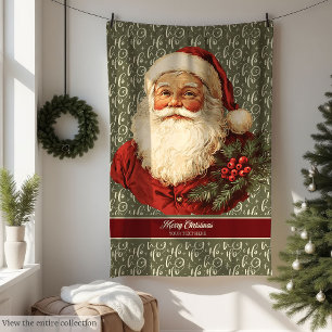 Festive Old Fashioned Santa Cosy Christmas Throw Fleece Blanket