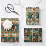 Festive Old World Santa Claus Wrapping Paper Sheet<br><div class="desc">Festive and colourful vintage holiday greeting card art featuring classic old world style Santa Claus/Father Christmas with greetings and gold ornamental borders. Repeating pattern can be tiled in different ways for a truly custom look.</div>