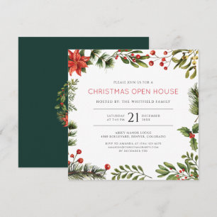 Festive Open House Watercolor Christmas Holiday Invitation