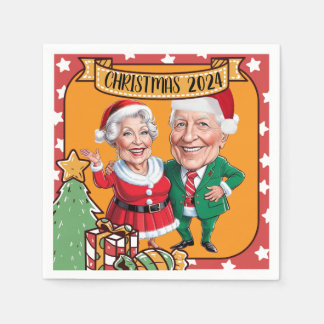 Festive Orange and Red Custom Caricature Design  Napkin