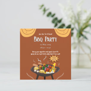 Festive Orange Brown BBQ Party Flat Card