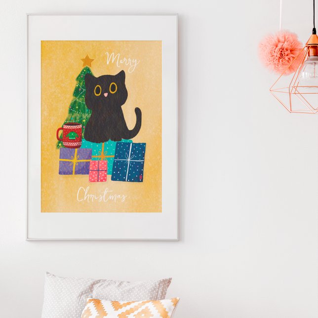 Festive Orange Christmas Cute Cat Coffee Wall Art (Creator Uploaded)