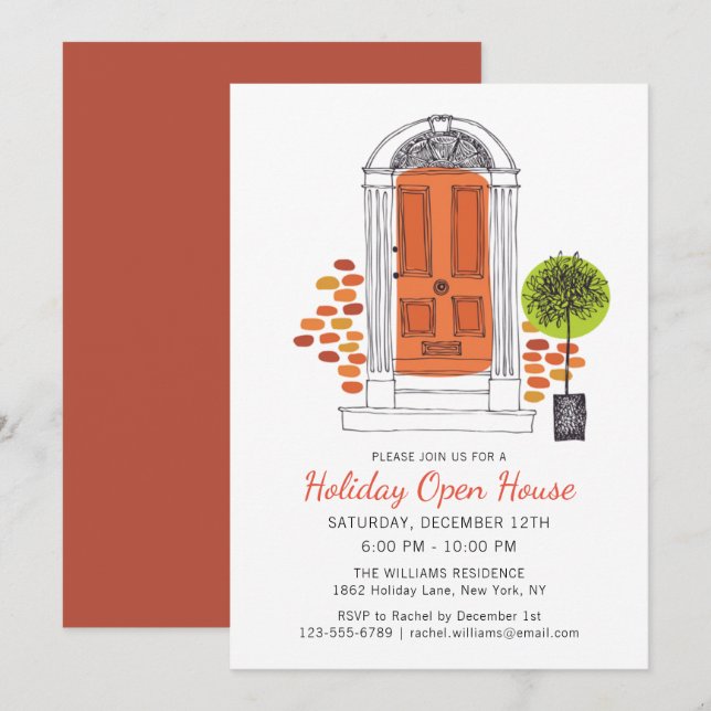 Festive Orange Door Holiday Open House | Christmas Invitation (Front/Back)