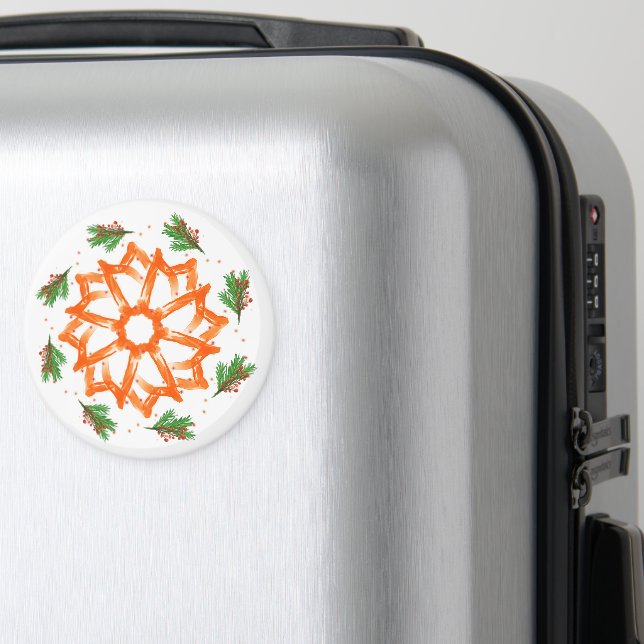 Festive Orange Floral Christmas Magnet (In Situ (Luggage))