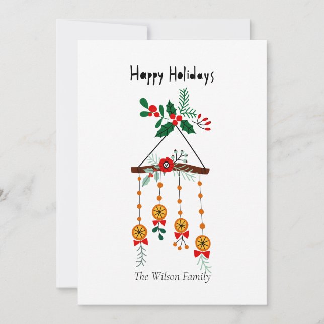 Festive Orange & Holly Christmas Mobile Holiday Card (Front)