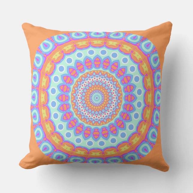 Festive Orange Pink Mandala Design 1 Cushion (Front)