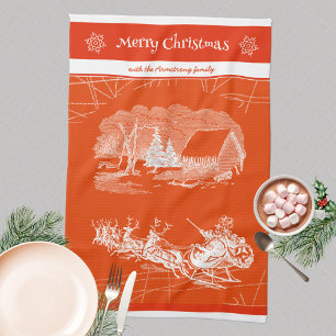 Festive Orange Santa Claus Modern Tea Towel