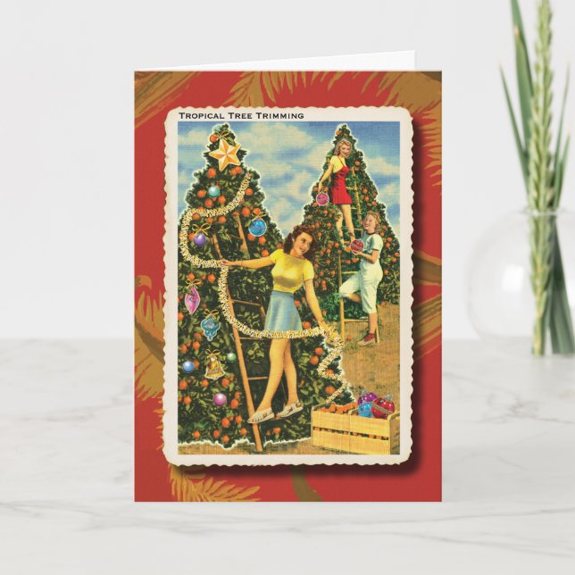 Festive Orange Trees Christmas Card (Front)