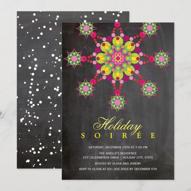 Festive Ornament Chalkboard Holiday Party Invite (Front/Back)