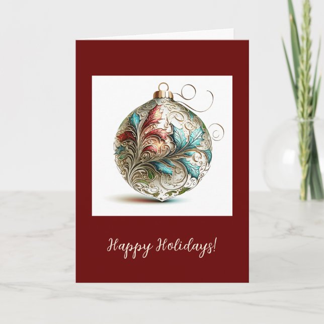 Festive Ornament Folded Holiday / Christmas Card (Front)