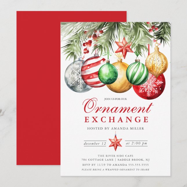 Festive Ornament Swap Christmas Party Invitation (Front/Back)