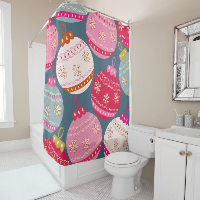 Festive Ornaments Christmas Shower Curtain (In Situ)