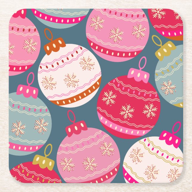 Festive Ornaments Christmas Square Paper Coaster (Front)