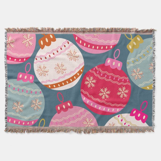 Festive Ornaments Christmas Throw Blanket (Front)