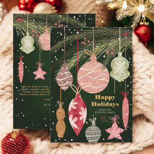 Festive Ornaments Happy Holidays Illustrations Holiday Card
