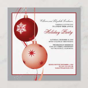 Festive Ornaments Holiday Party Invite (silver)